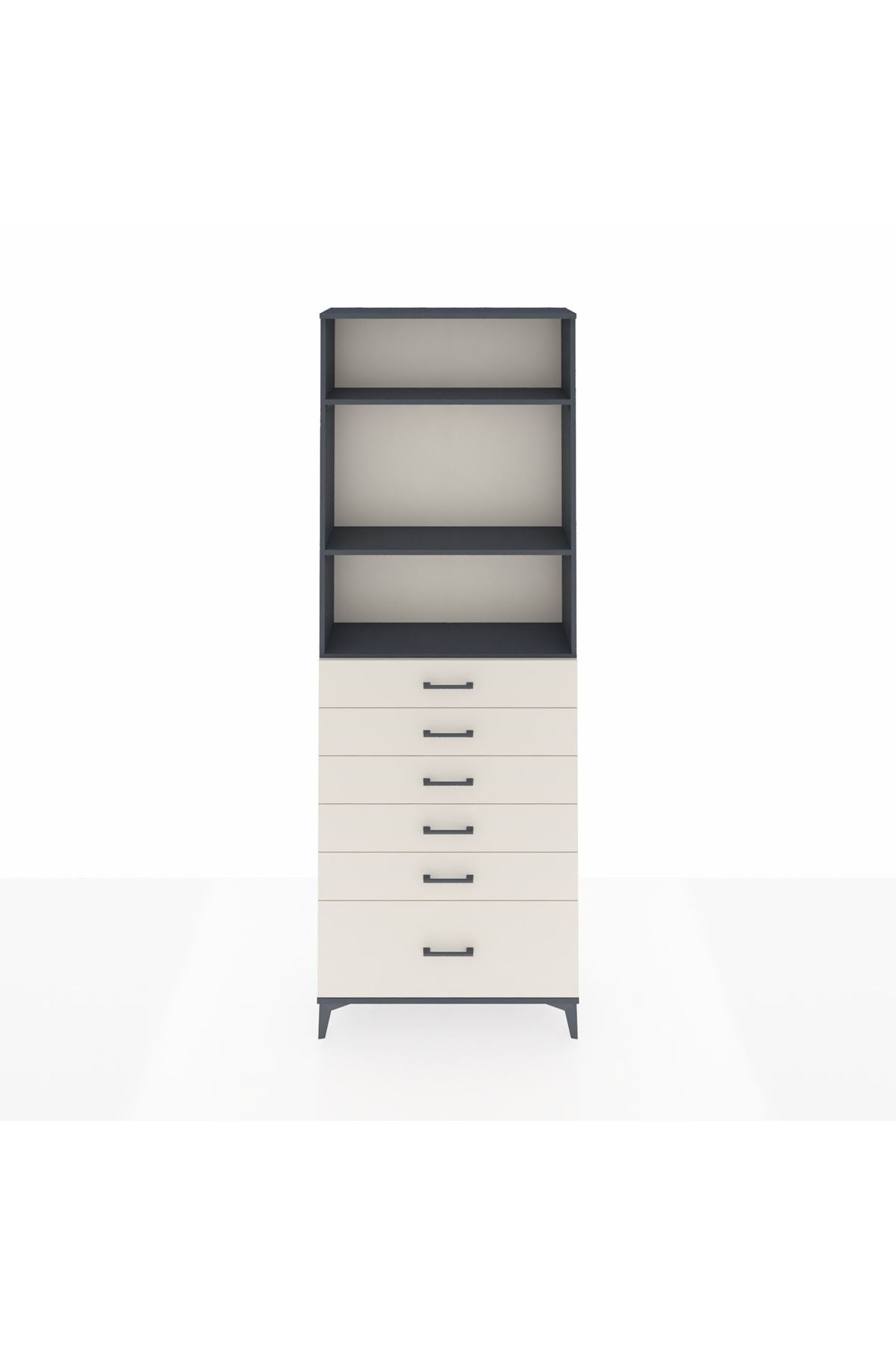 Arges Dolap 3 Raflı 6 Çekmeceli 88x30x243 Antrasit-Aytaşı