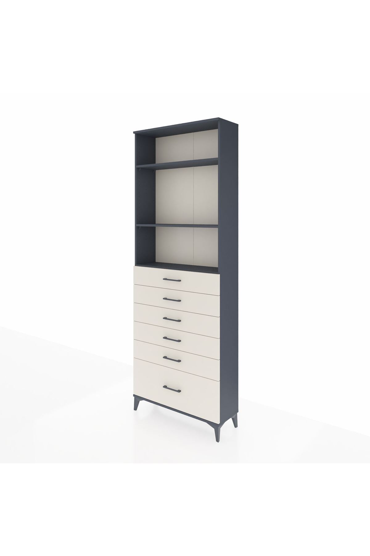 Arges Dolap 3 Raflı 6 Çekmeceli 88x30x243 Antrasit-Aytaşı