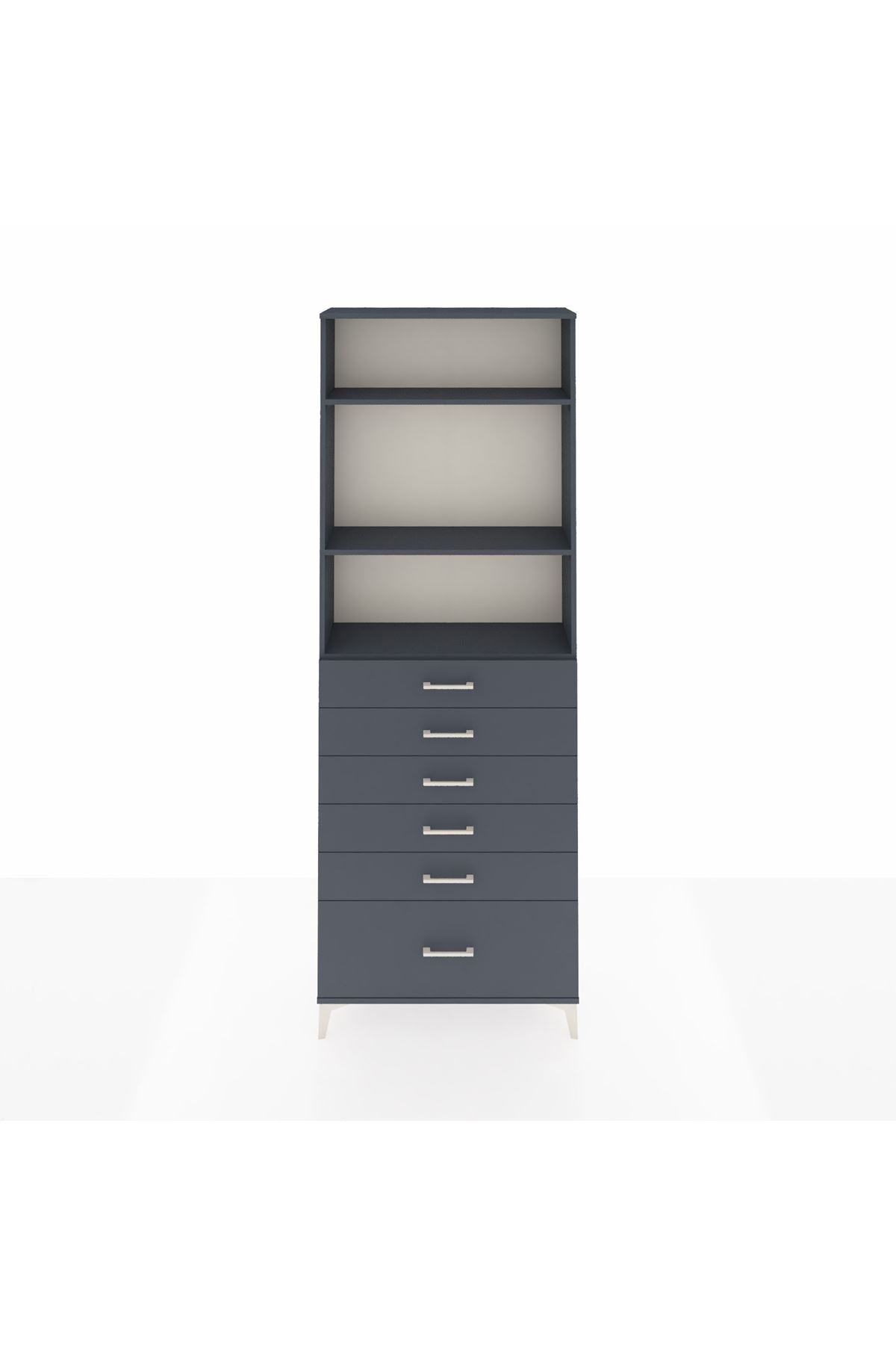 Arges Dolap 3 Raflı 6 Çekmeceli 88x30x243 Antrasit-Antrasit