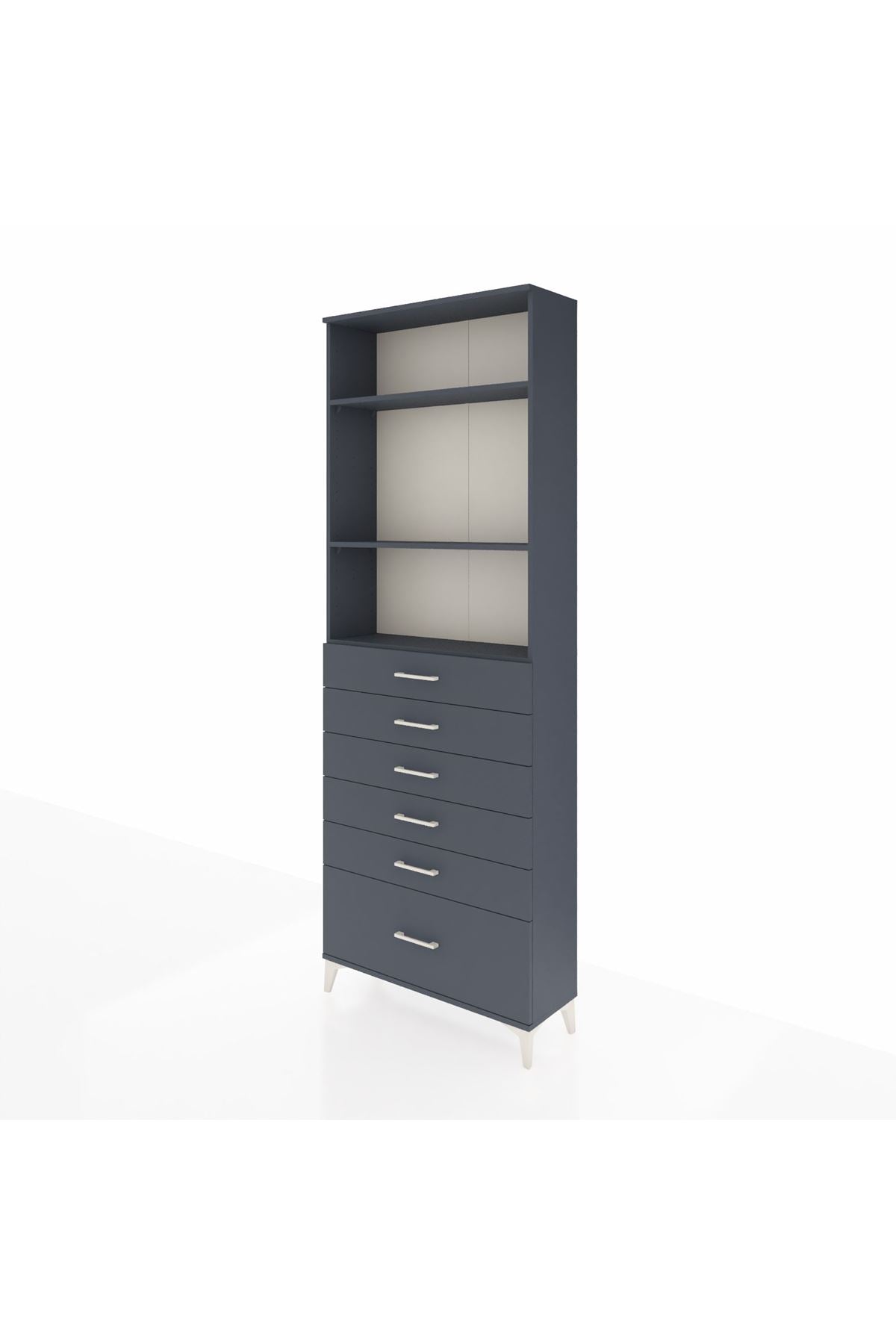 Arges Dolap 3 Raflı 6 Çekmeceli 88x30x243 Antrasit-Antrasit