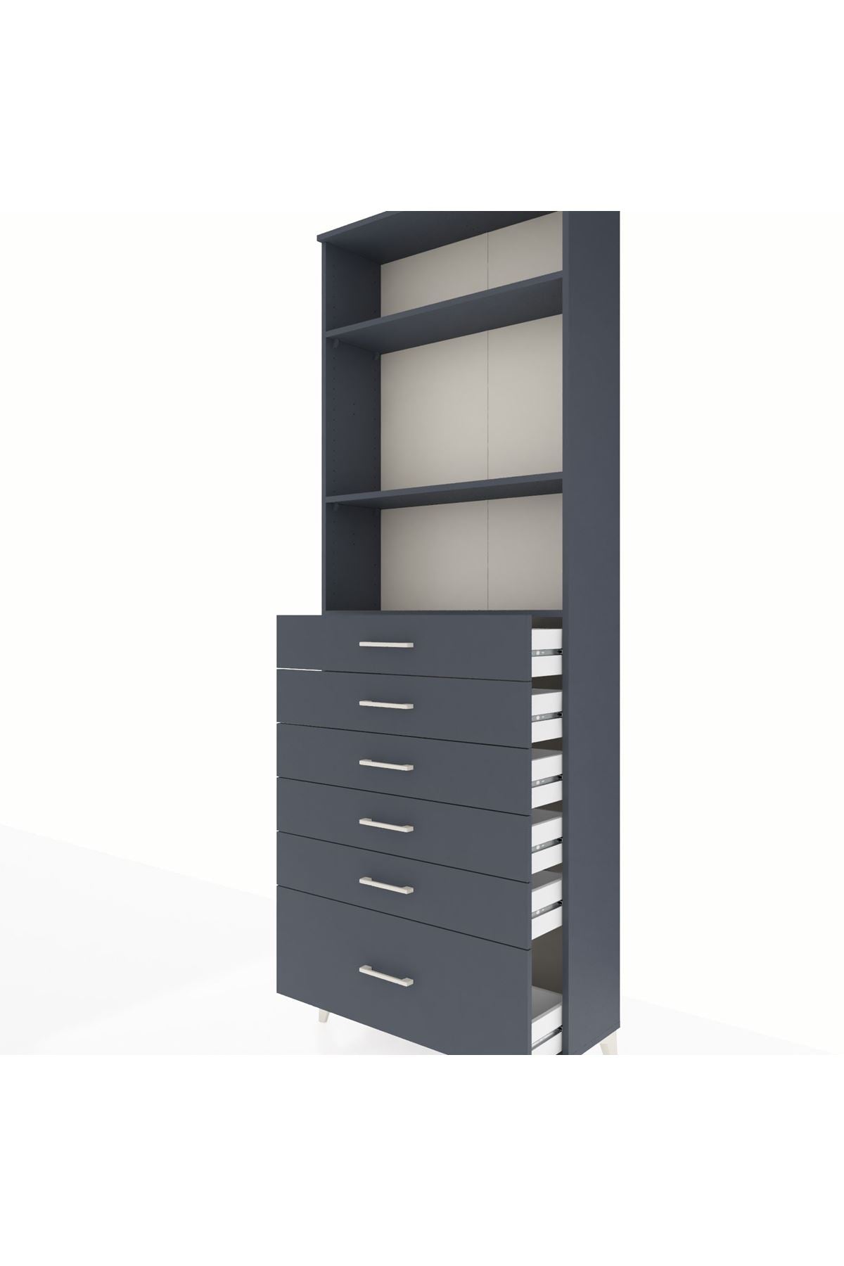 Arges Dolap 3 Raflı 6 Çekmeceli 88x30x243 Antrasit-Antrasit