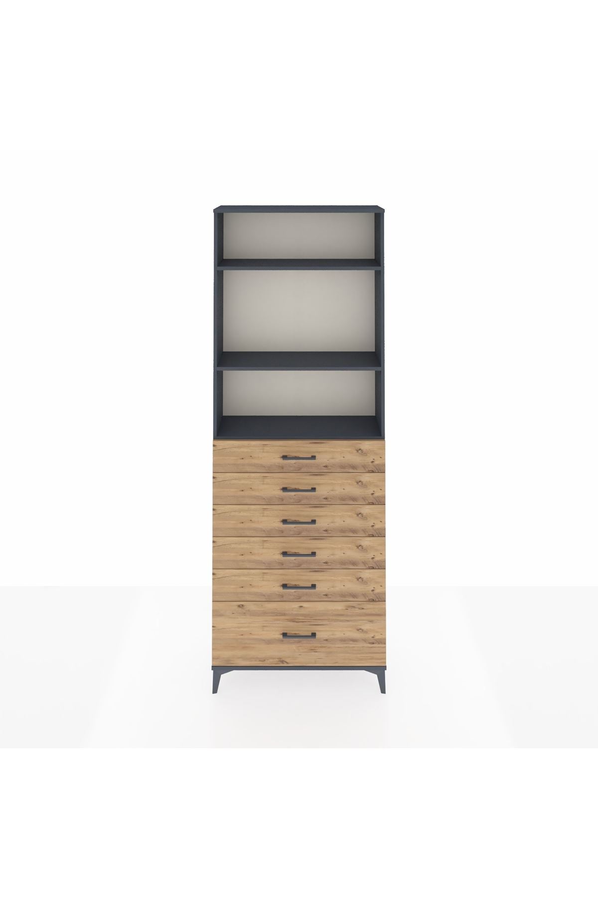 Arges Dolap 3 Raflı 6 Çekmeceli 88x30x243 Antrasit-Çam