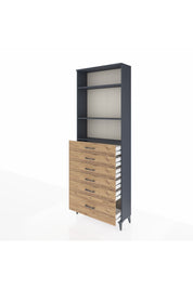 Arges Dolap 3 Raflı 6 Çekmeceli 88x30x243 Antrasit-Çam