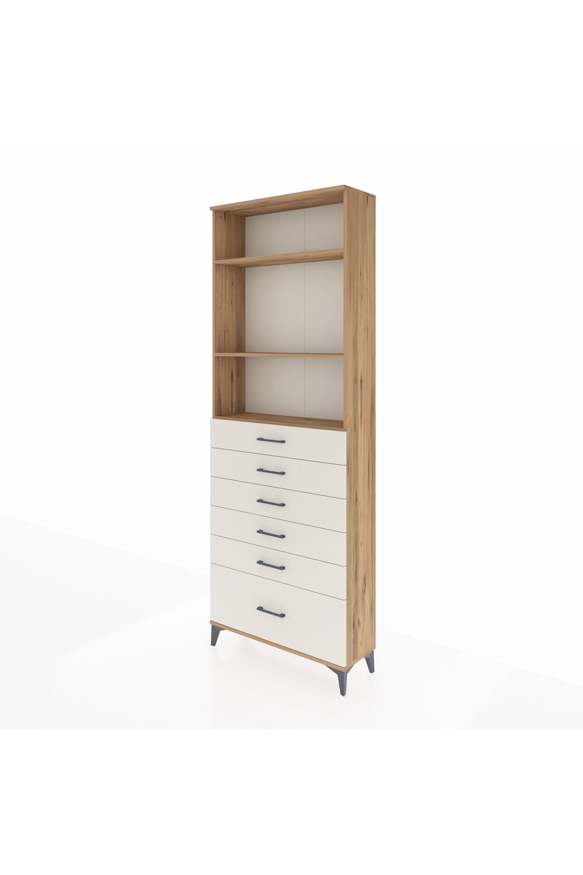 Arges Dolap 3 Raflı 6 Çekmeceli 88x30x243 Çam-Aytaşı