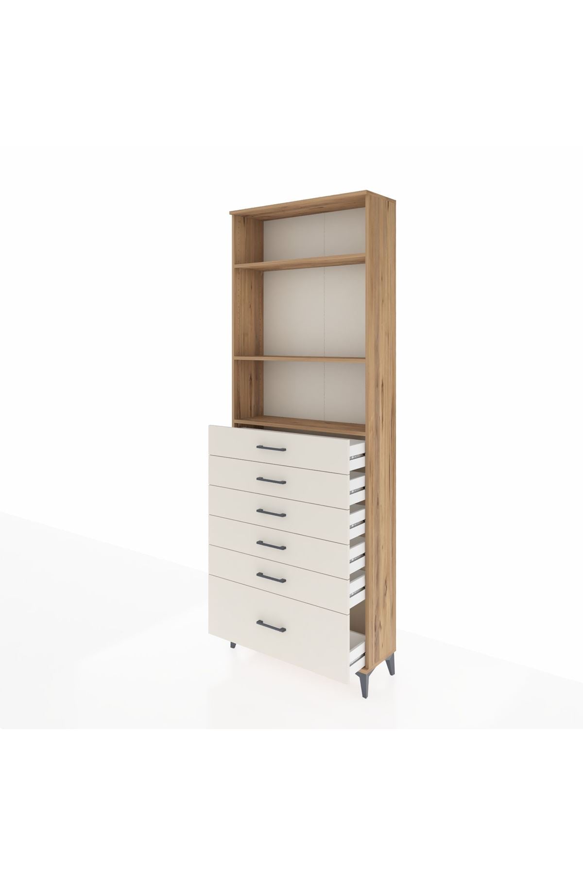 Arges Dolap 3 Raflı 6 Çekmeceli 88x30x243 Çam-Aytaşı