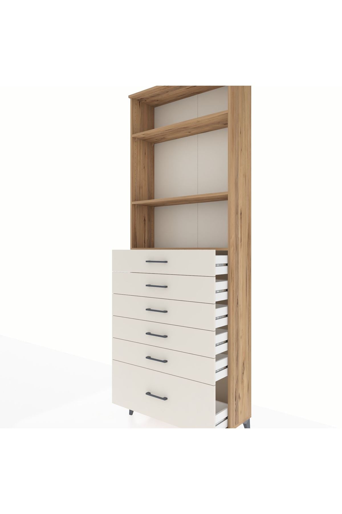 Arges Dolap 3 Raflı 6 Çekmeceli 88x30x243 Çam-Aytaşı