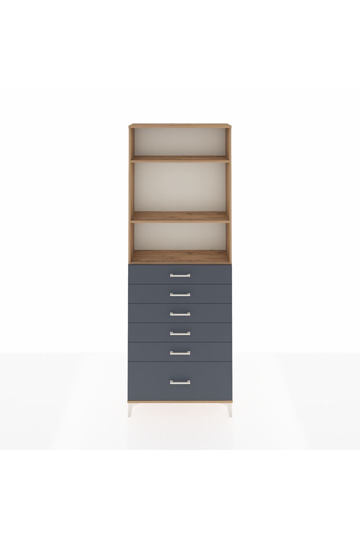 Arges Dolap 3 Raflı 6 Çekmeceli 88x30x243 Çam-Antrasit