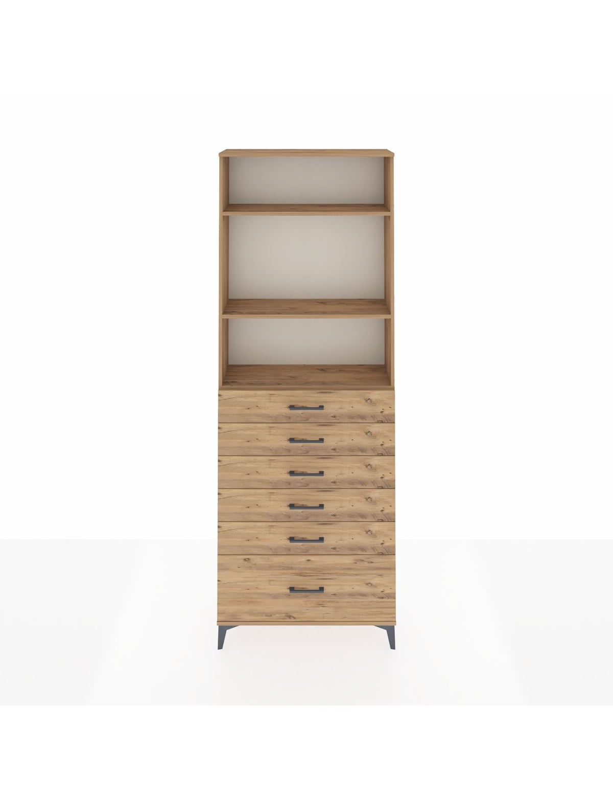 Arges Dolap 3 Raflı 6 Çekmeceli 88x30x243 Çam-Çam