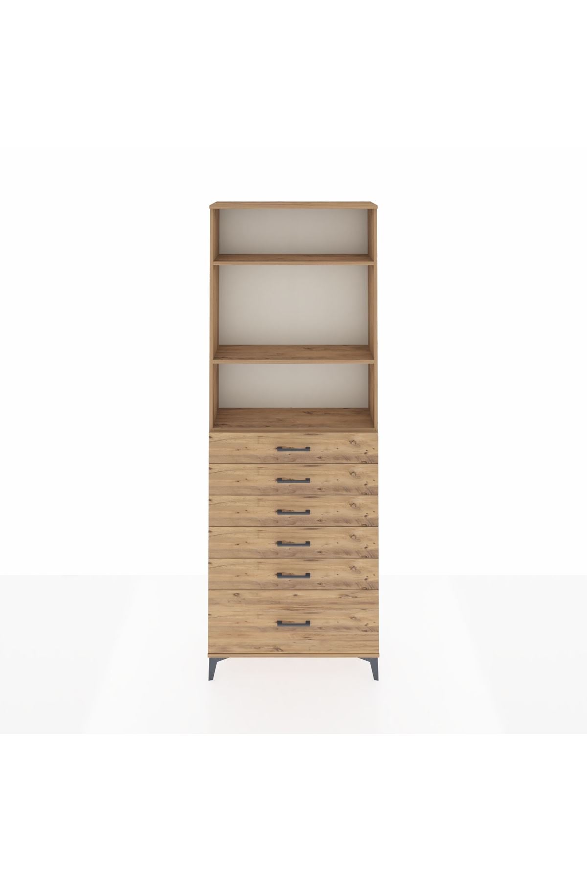 Arges Dolap 3 Raflı 6 Çekmeceli 88x30x243 Çam-Çam