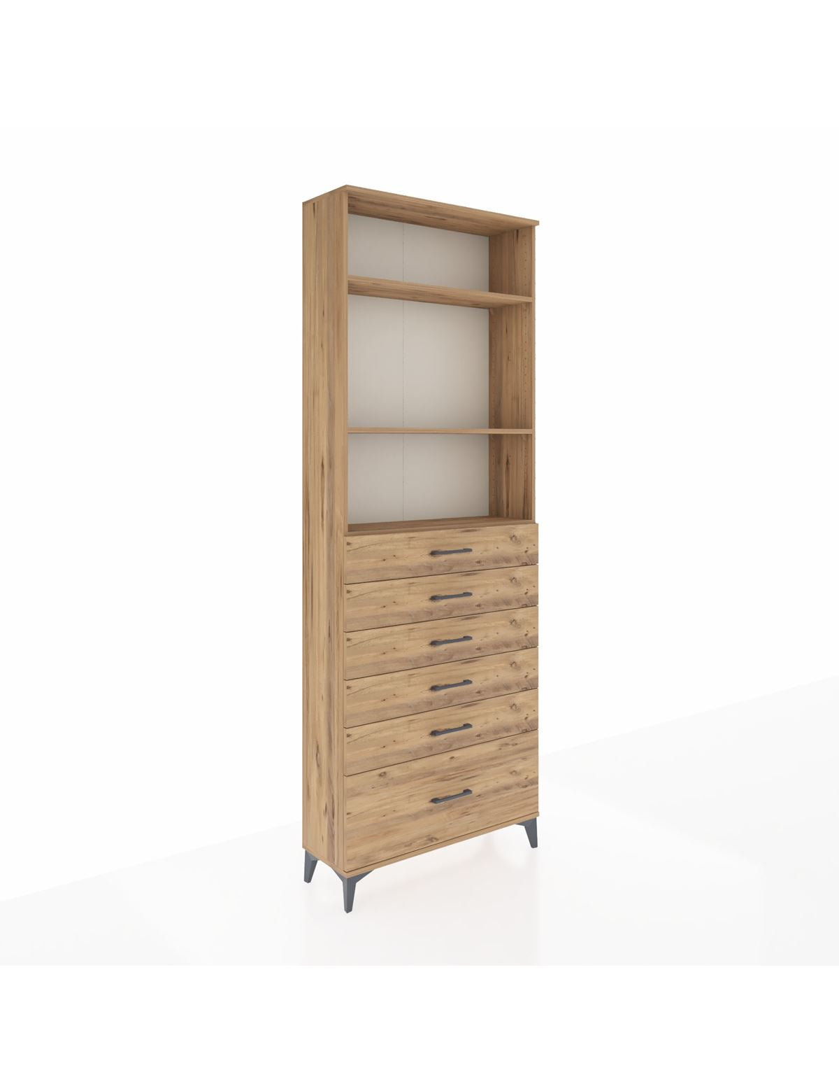 Arges Dolap 3 Raflı 6 Çekmeceli 88x30x243 Çam-Çam