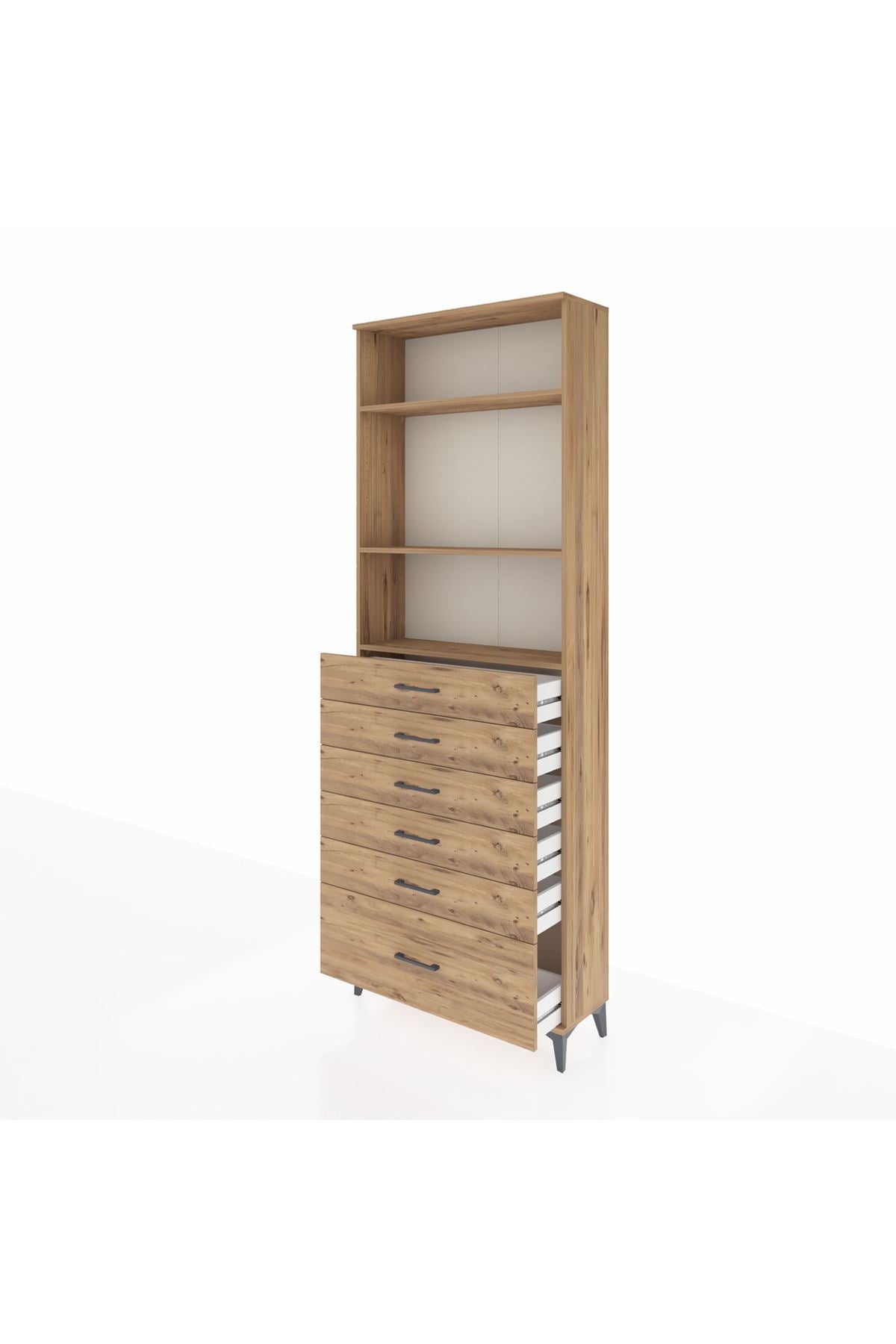 Arges Dolap 3 Raflı 6 Çekmeceli 88x30x243 Çam-Çam