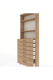 Arges Dolap 3 Raflı 6 Çekmeceli 88x30x243 Çam-Çam