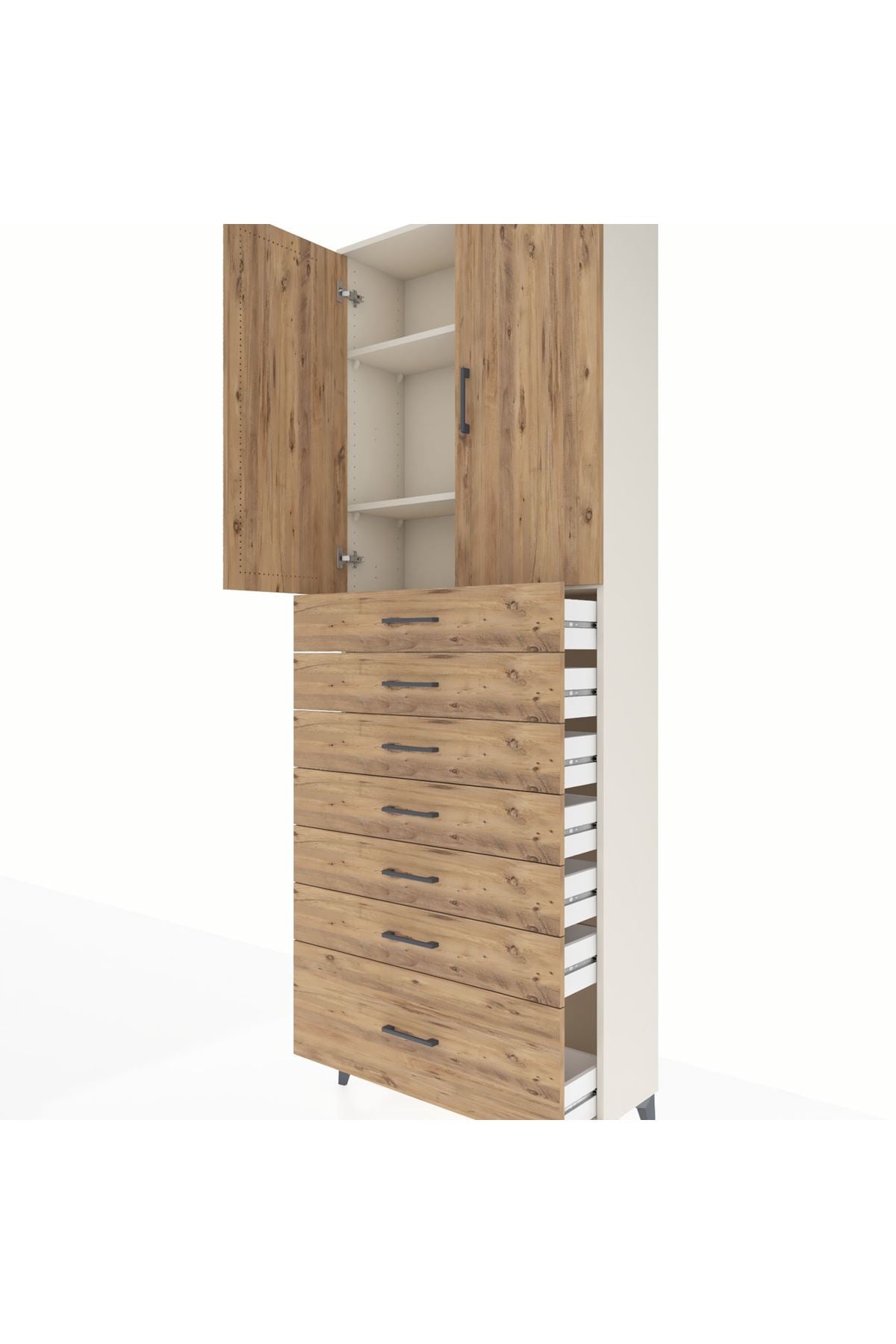 Arges Dolap 3 Raflı 7 Çekmeceli 2 Kapaklı 88x30x243 Aytaşı-Çam