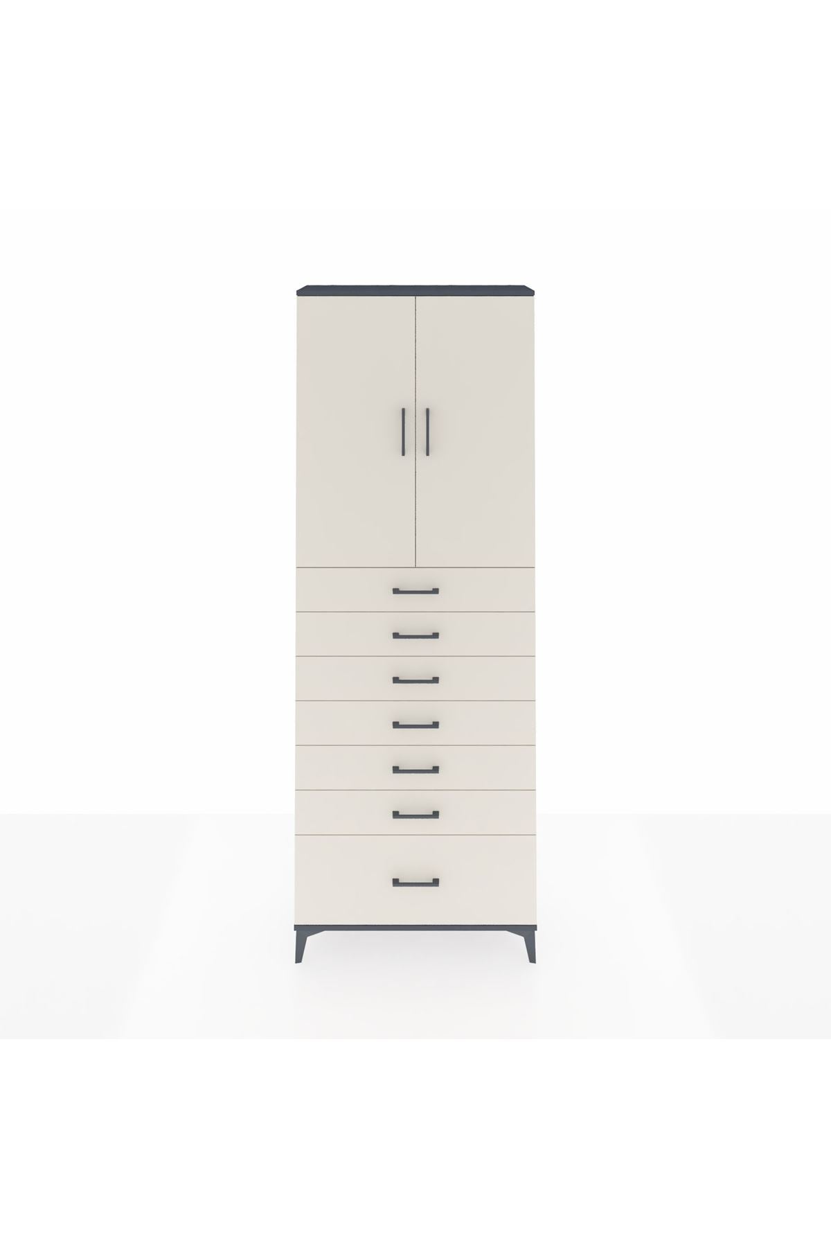 Arges Dolap 3 Raflı 7 Çekmeceli 2 Kapaklı 88x30x243 Antrasit-Aytaşı