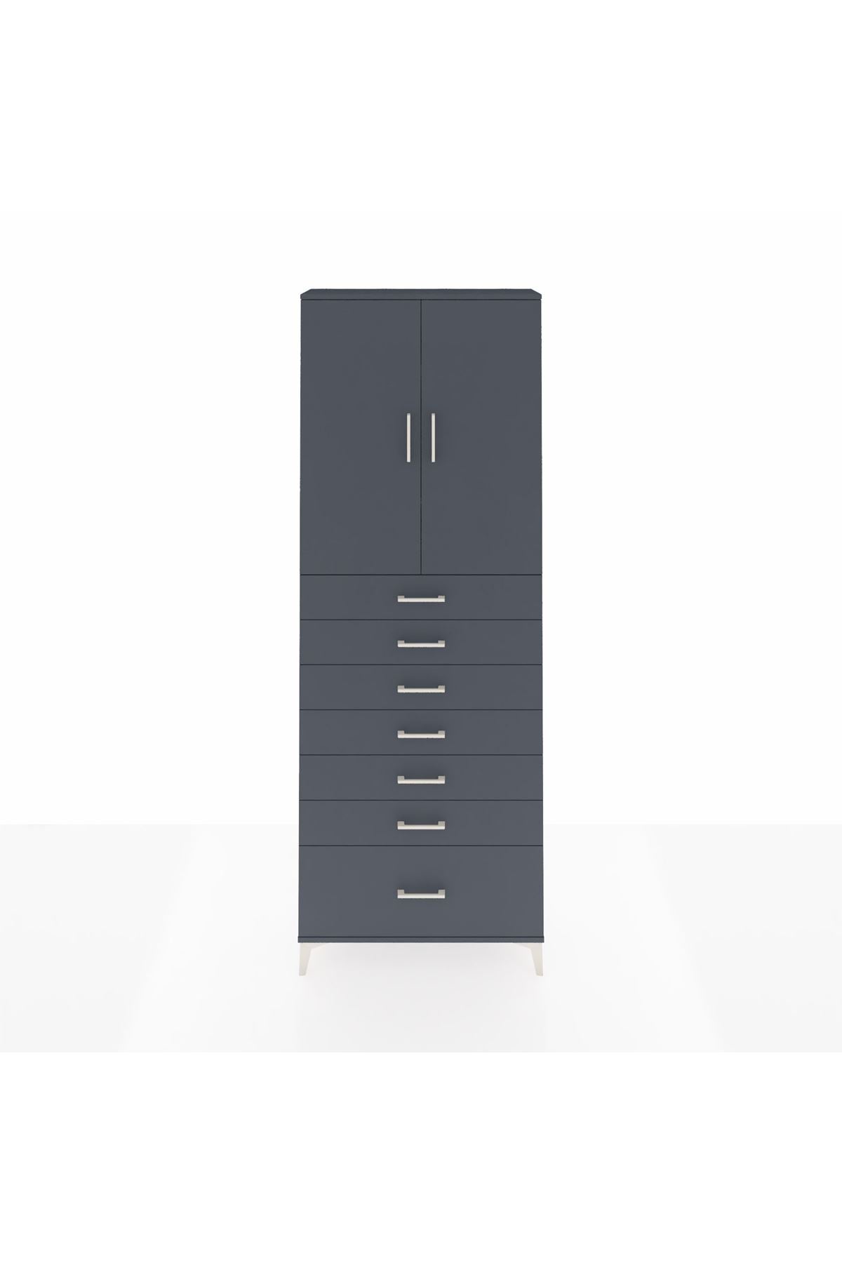 Arges Dolap 3 Raflı 7 Çekmeceli 2 Kapaklı 88x30x243 Antrasit-Antrasit