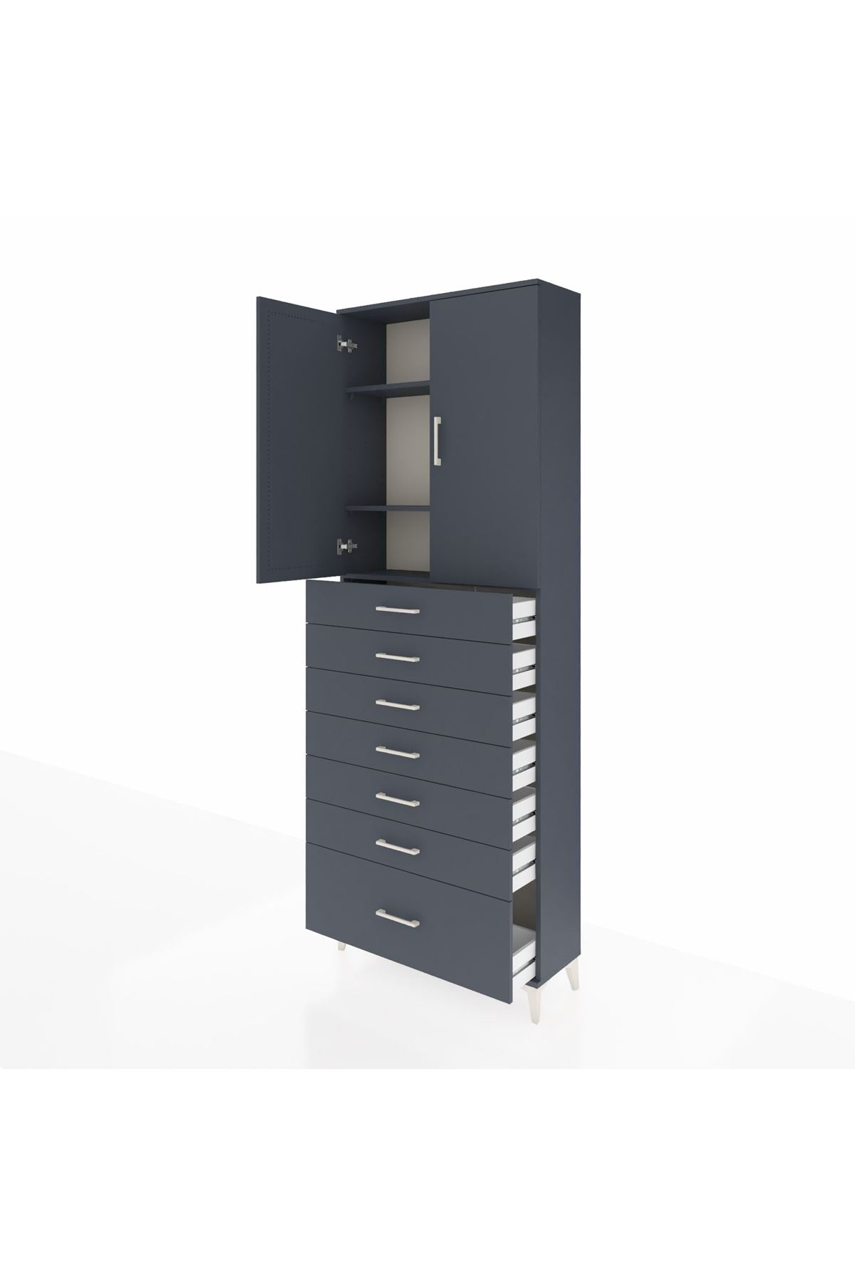 Arges Dolap 3 Raflı 7 Çekmeceli 2 Kapaklı 88x30x243 Antrasit-Antrasit