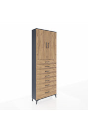 Arges Dolap 3 Raflı 7 Çekmeceli 2 Kapaklı 88x30x243 Antrasit-Çam