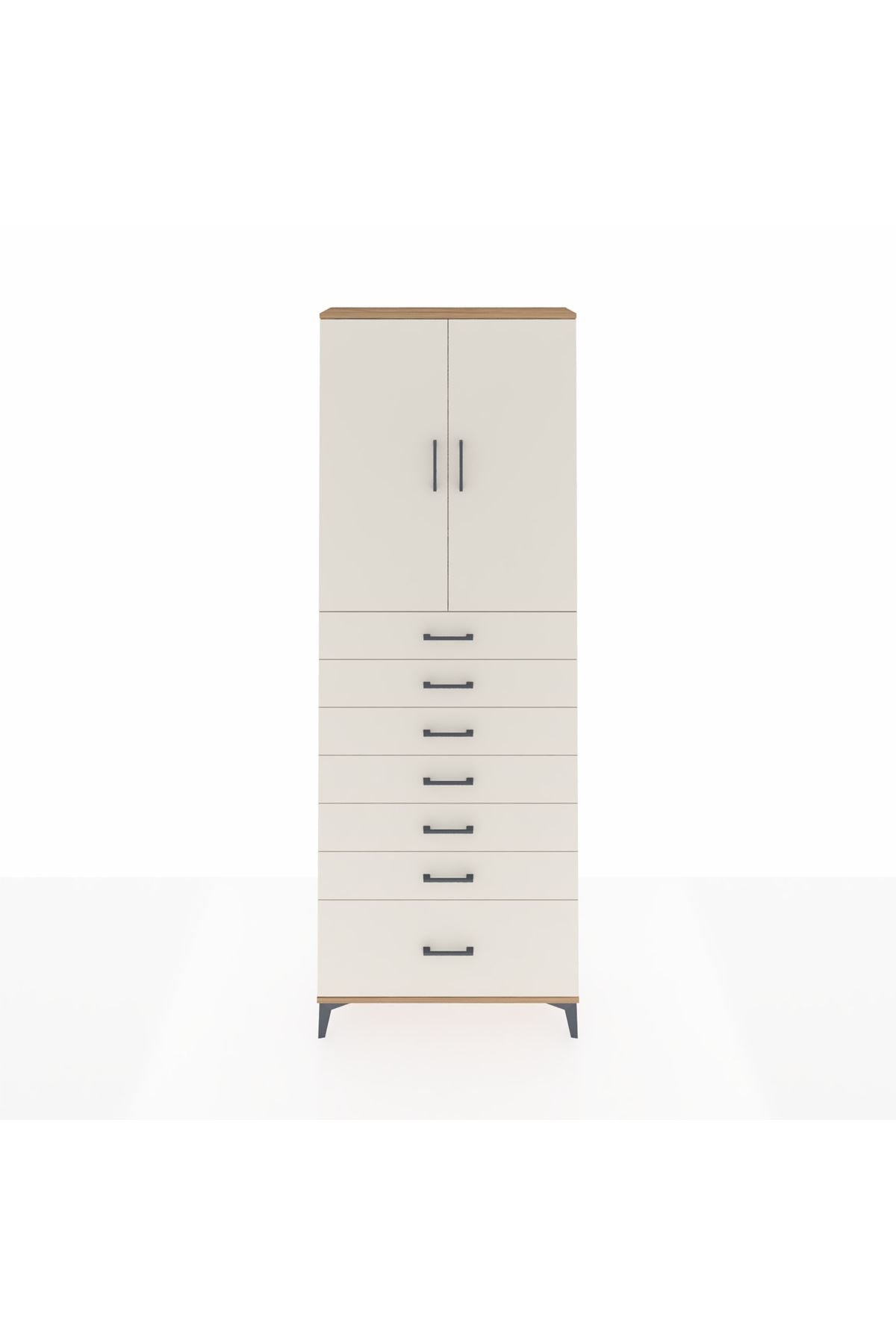 Arges Dolap 3 Raflı 7 Çekmeceli 2 Kapaklı 88x30x243 Çam-Aytaşı