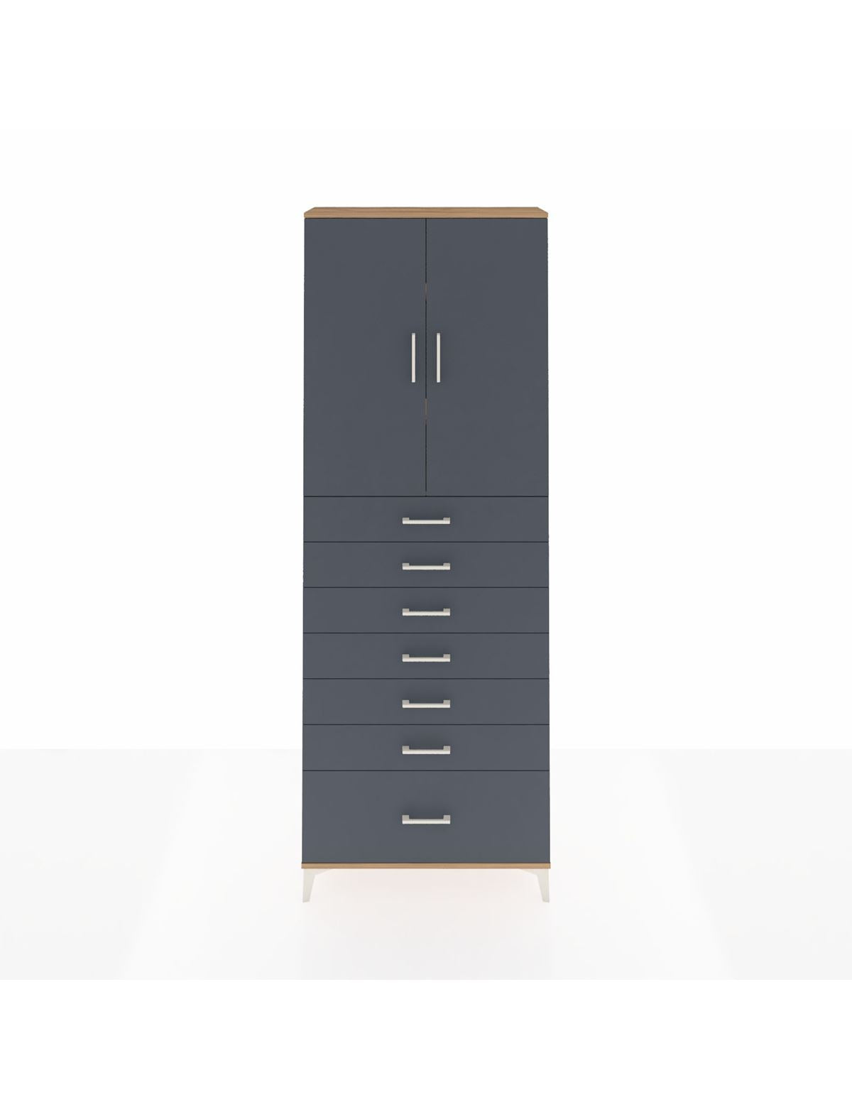 Arges Dolap 3 Raflı 7 Çekmeceli 2 Kapaklı 88x30x243 Çam-Antrasit