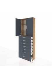 Arges Dolap 3 Raflı 7 Çekmeceli 2 Kapaklı 88x30x243 Çam-Antrasit