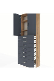 Arges Dolap 3 Raflı 7 Çekmeceli 2 Kapaklı 88x30x243 Çam-Antrasit