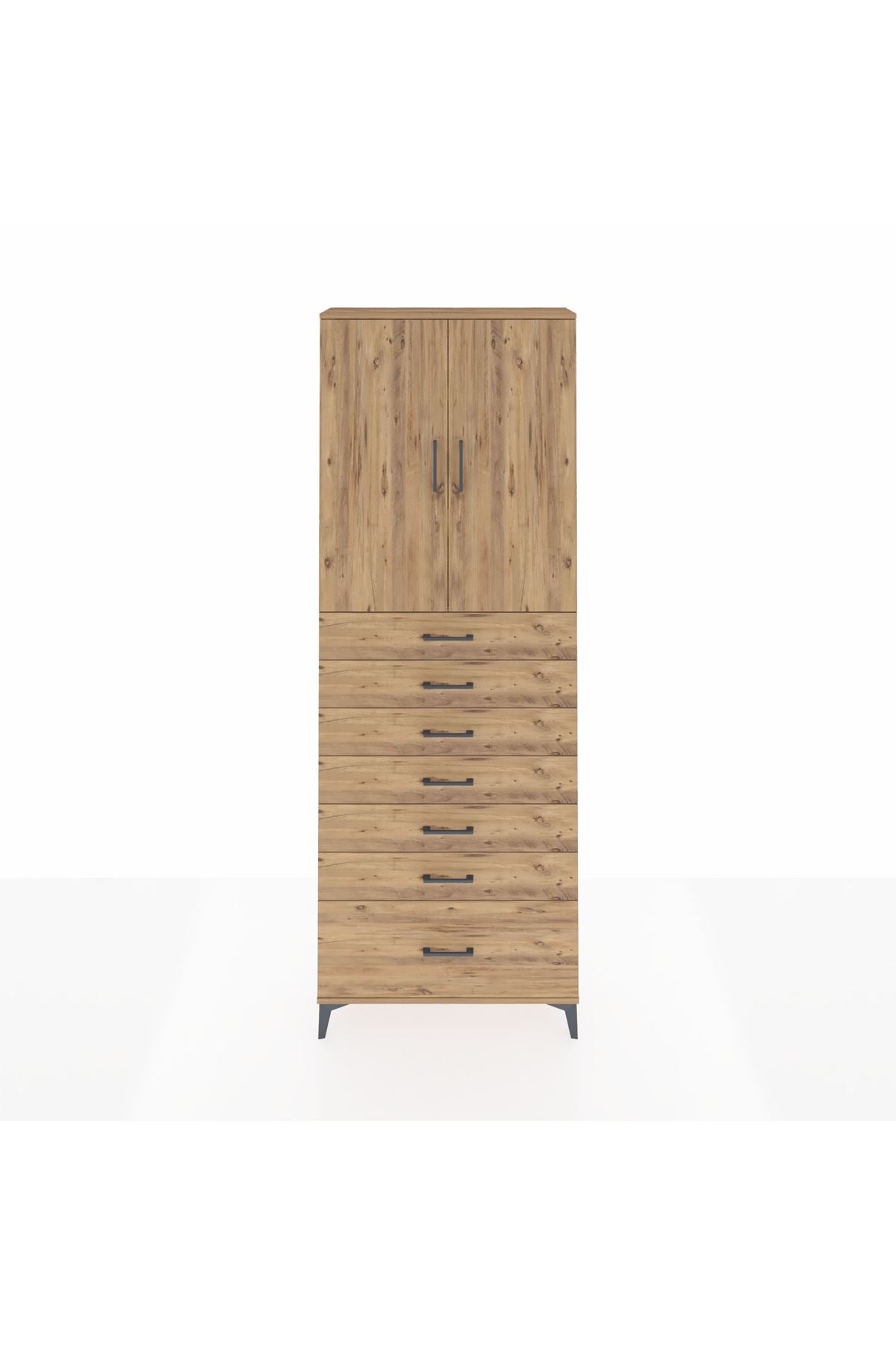 Arges Dolap 3 Raflı 7 Çekmeceli 2 Kapaklı 88x30x243 Çam-Çam