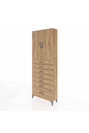 Arges Dolap 3 Raflı 7 Çekmeceli 2 Kapaklı 88x30x243 Çam-Çam