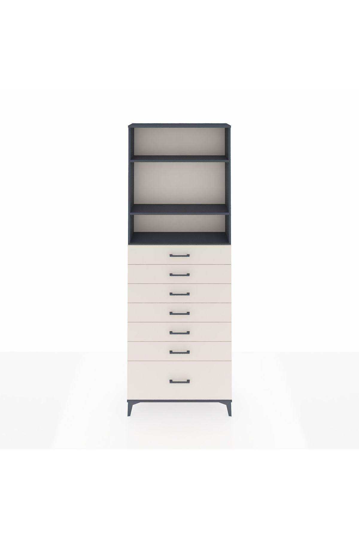 Arges Dolap 3 Raflı 7 Çekmeceli 88x30x243 Antrasit-Aytaşı