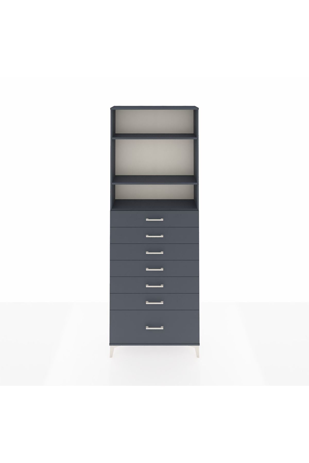 Arges Dolap 3 Raflı 7 Çekmeceli 88x30x243 Antrasit-Antrasit