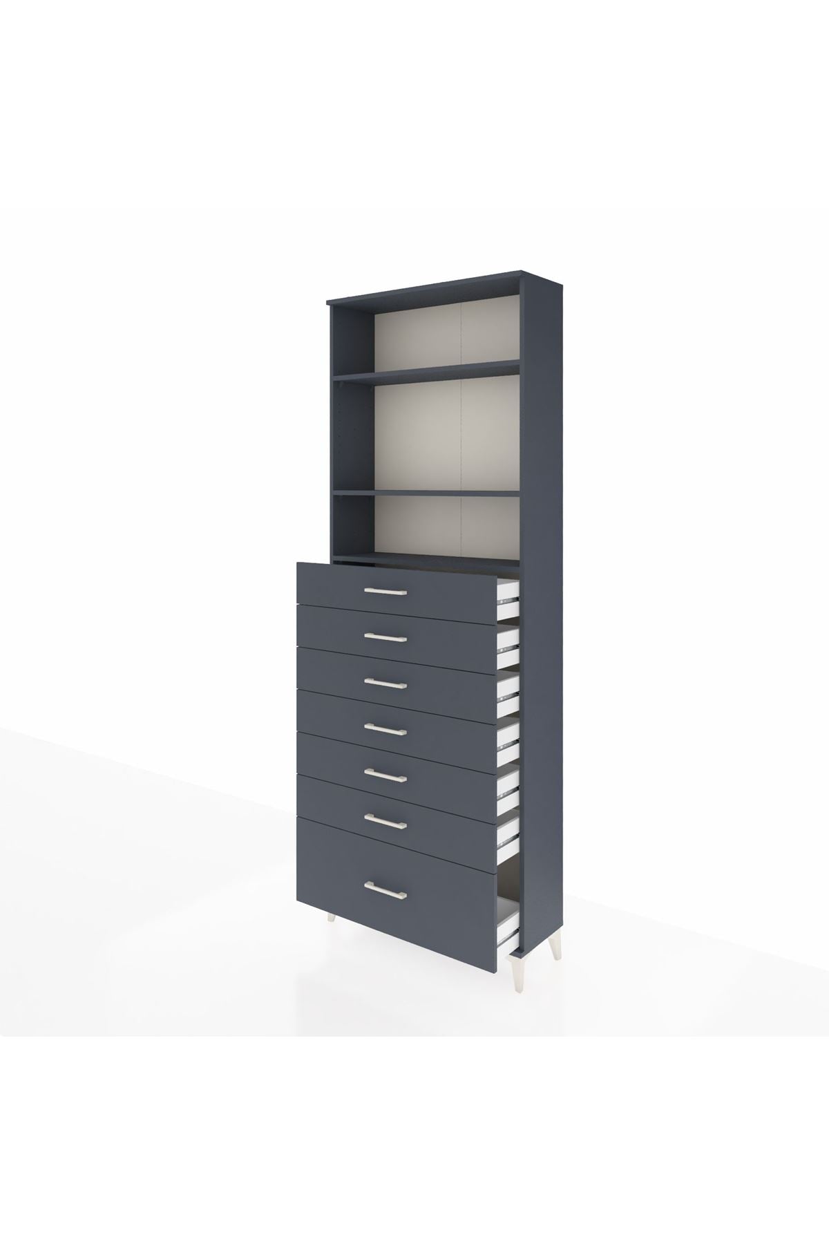 Arges Dolap 3 Raflı 7 Çekmeceli 88x30x243 Antrasit-Antrasit