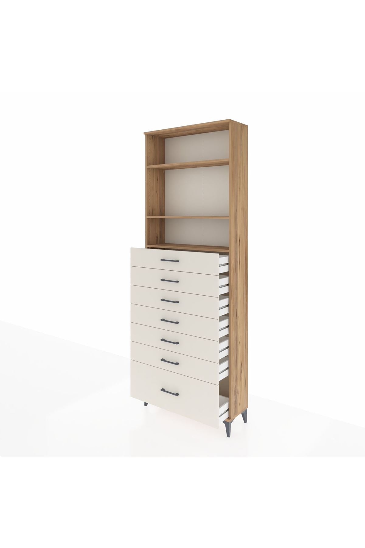 Arges Dolap 3 Raflı 7 Çekmeceli 88x30x243 Çam-Aytaşı