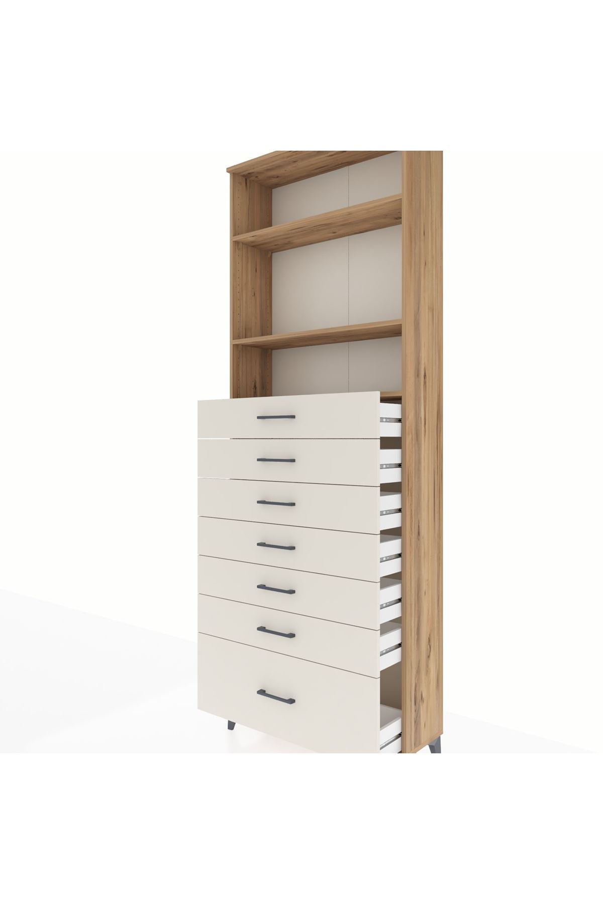 Arges Dolap 3 Raflı 7 Çekmeceli 88x30x243 Çam-Aytaşı