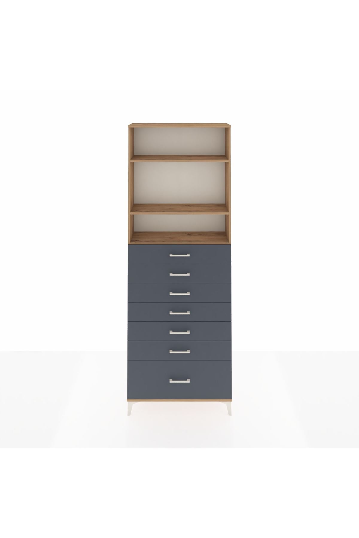 Arges Dolap 3 Raflı 7 Çekmeceli 88x30x243 Çam-Antrasit