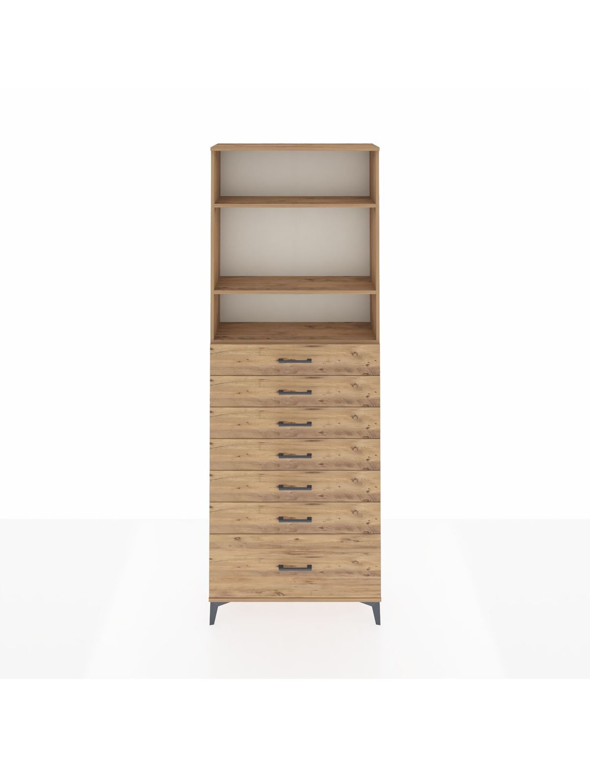 Arges Dolap 3 Raflı 7 Çekmeceli 88x30x243 Çam-Çam