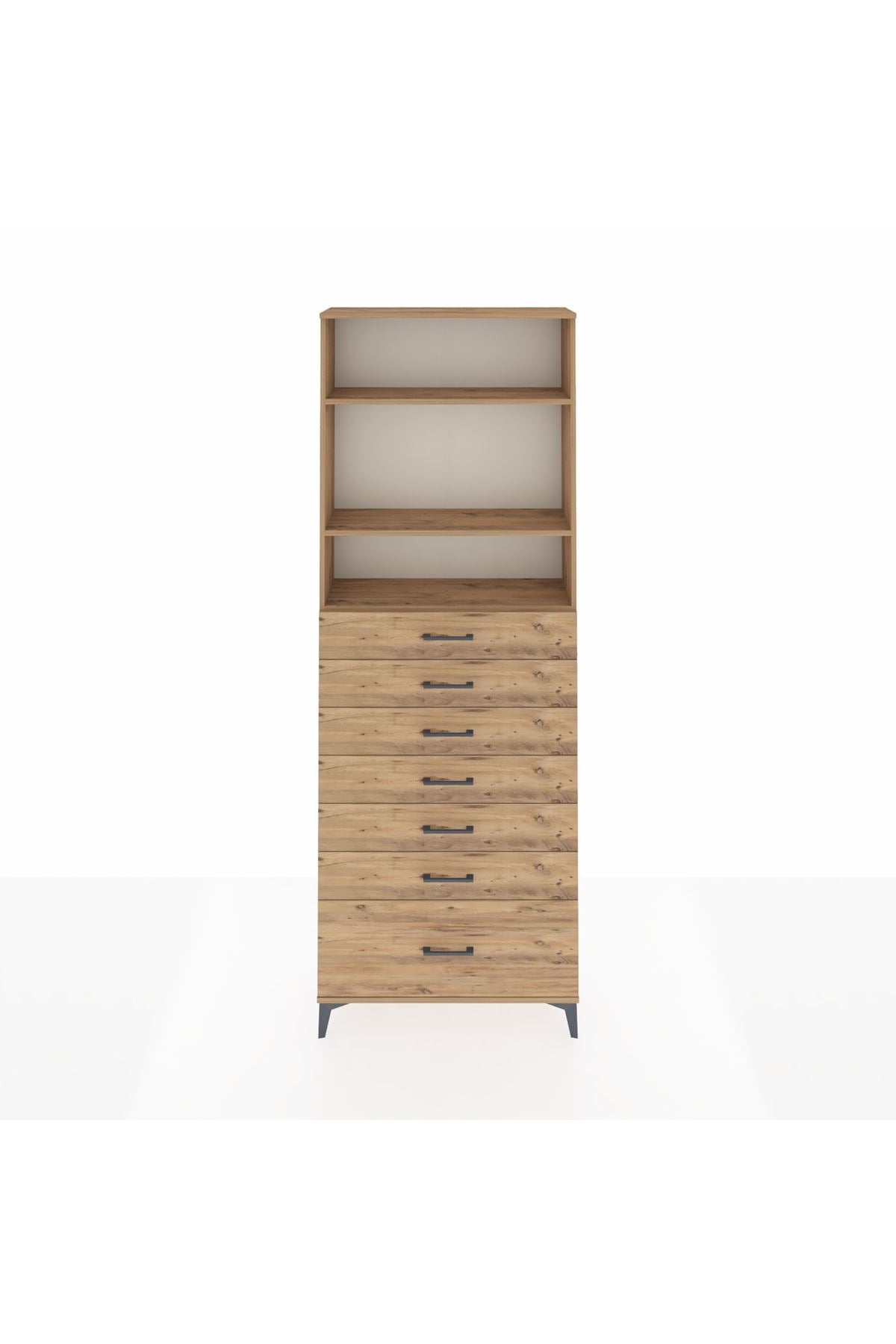 Arges Dolap 3 Raflı 7 Çekmeceli 88x30x243 Çam-Çam