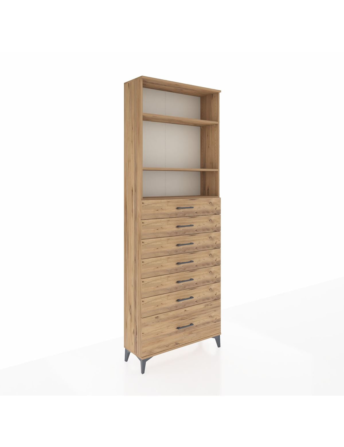 Arges Dolap 3 Raflı 7 Çekmeceli 88x30x243 Çam-Çam