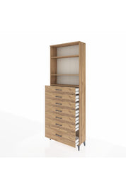 Arges Dolap 3 Raflı 7 Çekmeceli 88x30x243 Çam-Çam