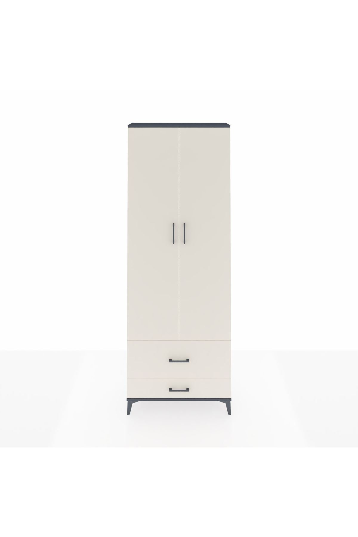 Arges Dolap 4 Raflı 2 Çekmeceli 2 Kapaklı 88x30x243 Antrasit-Aytaşı