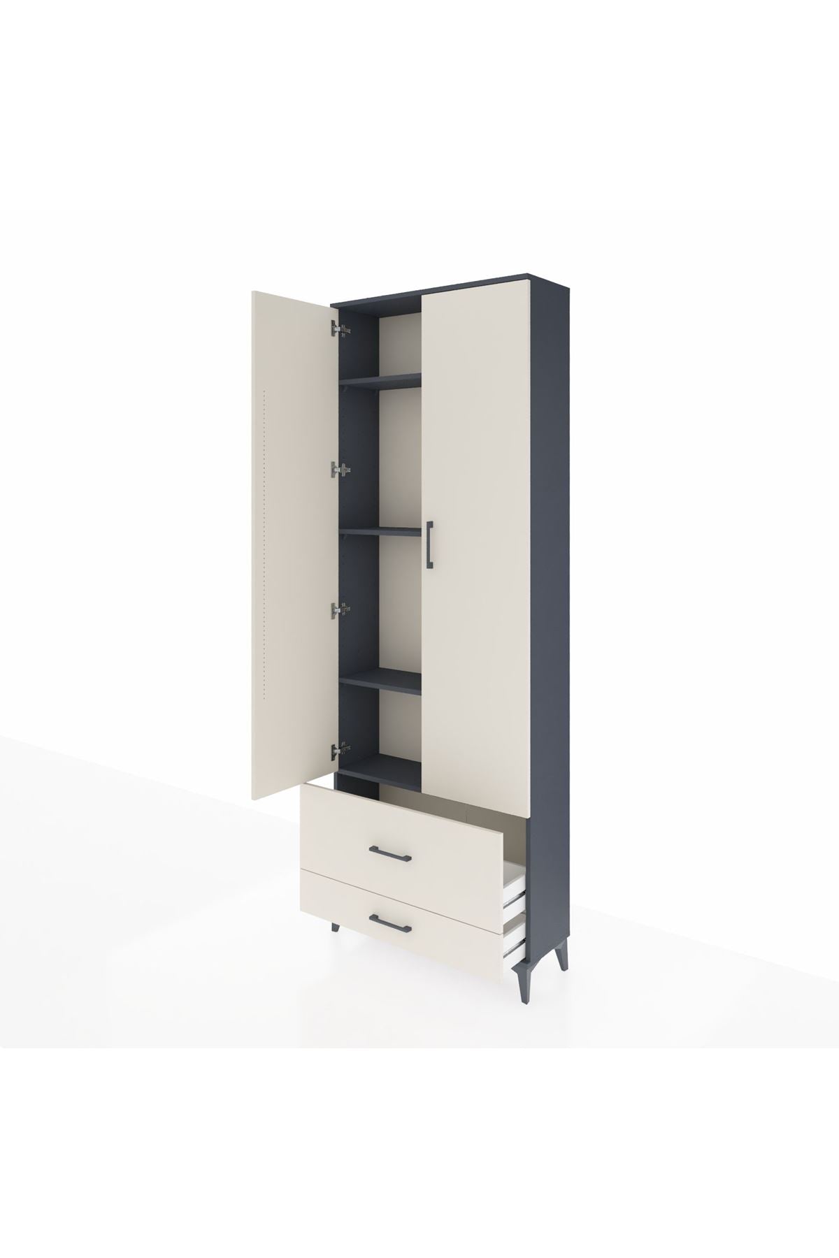 Arges Dolap 4 Raflı 2 Çekmeceli 2 Kapaklı 88x30x243 Antrasit-Aytaşı