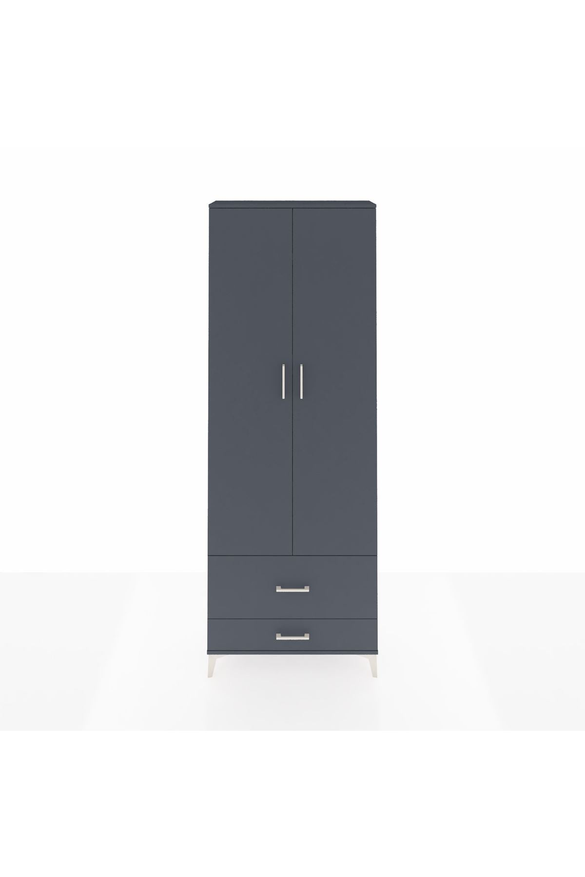 Arges Dolap 4 Raflı 2 Çekmeceli 2 Kapaklı 88x30x243 Antrasit-Antrasit