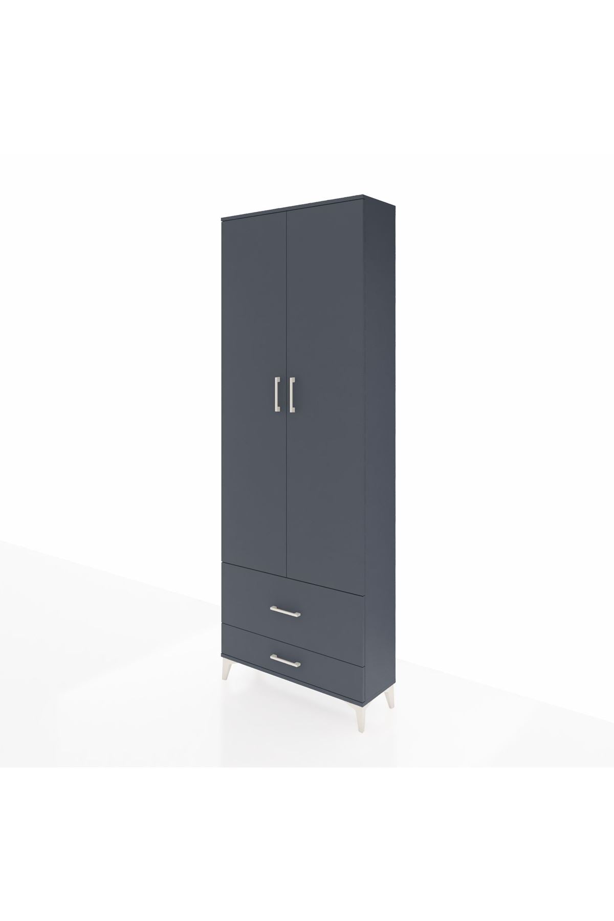 Arges Dolap 4 Raflı 2 Çekmeceli 2 Kapaklı 88x30x243 Antrasit-Antrasit