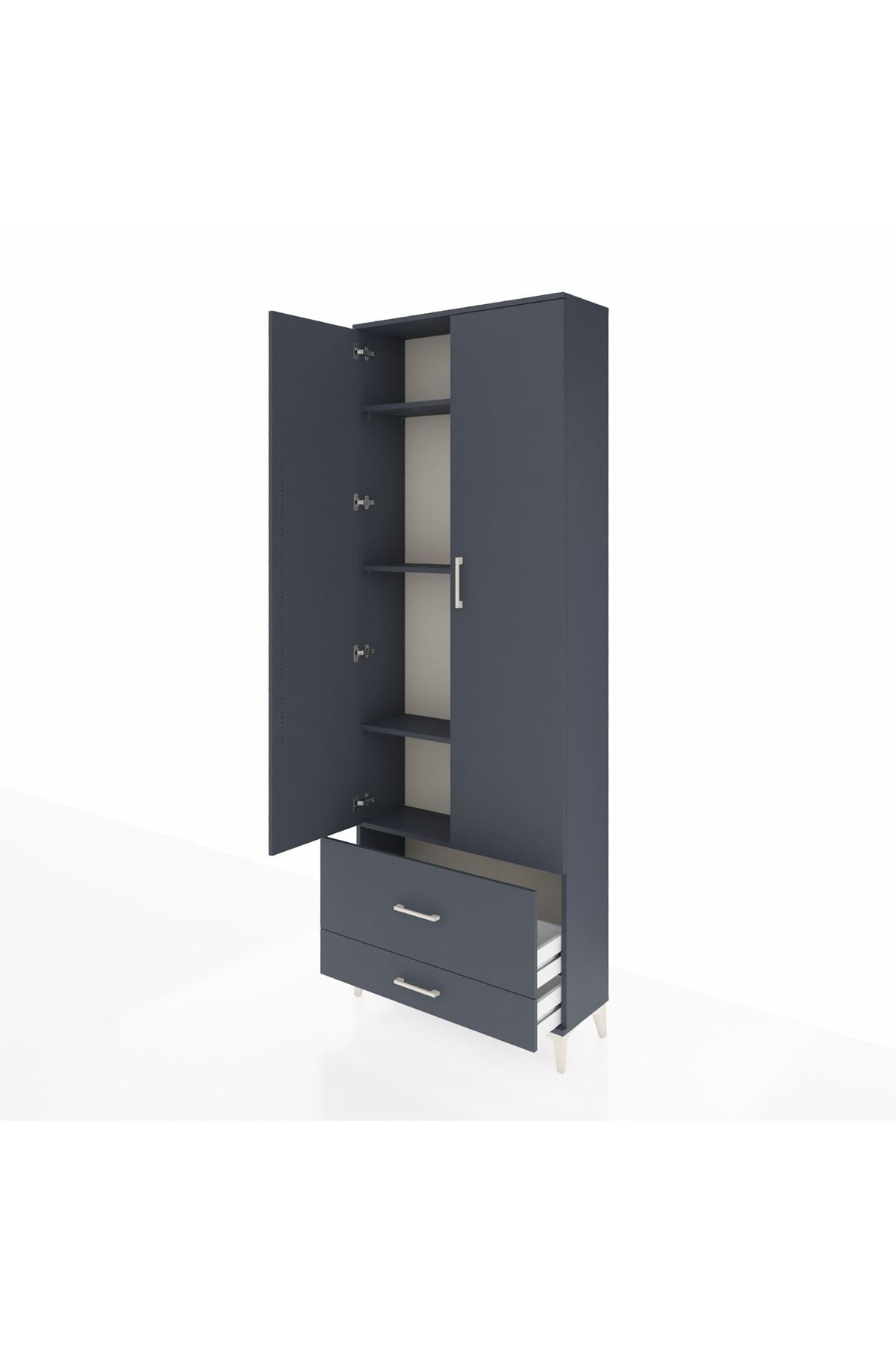 Arges Dolap 4 Raflı 2 Çekmeceli 2 Kapaklı 88x30x243 Antrasit-Antrasit