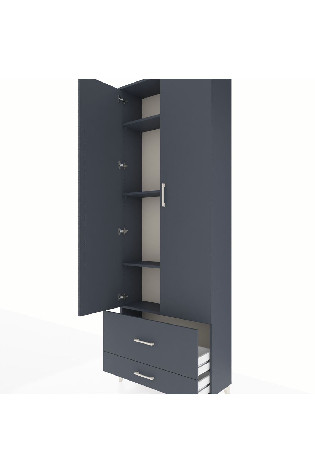 Arges Dolap 4 Raflı 2 Çekmeceli 2 Kapaklı 88x30x243 Antrasit-Antrasit