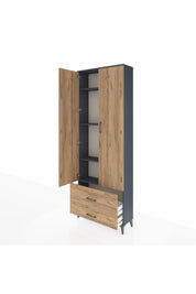 Arges Dolap 4 Raflı 2 Çekmeceli 2 Kapaklı 88x30x243 Antrasit-Çam