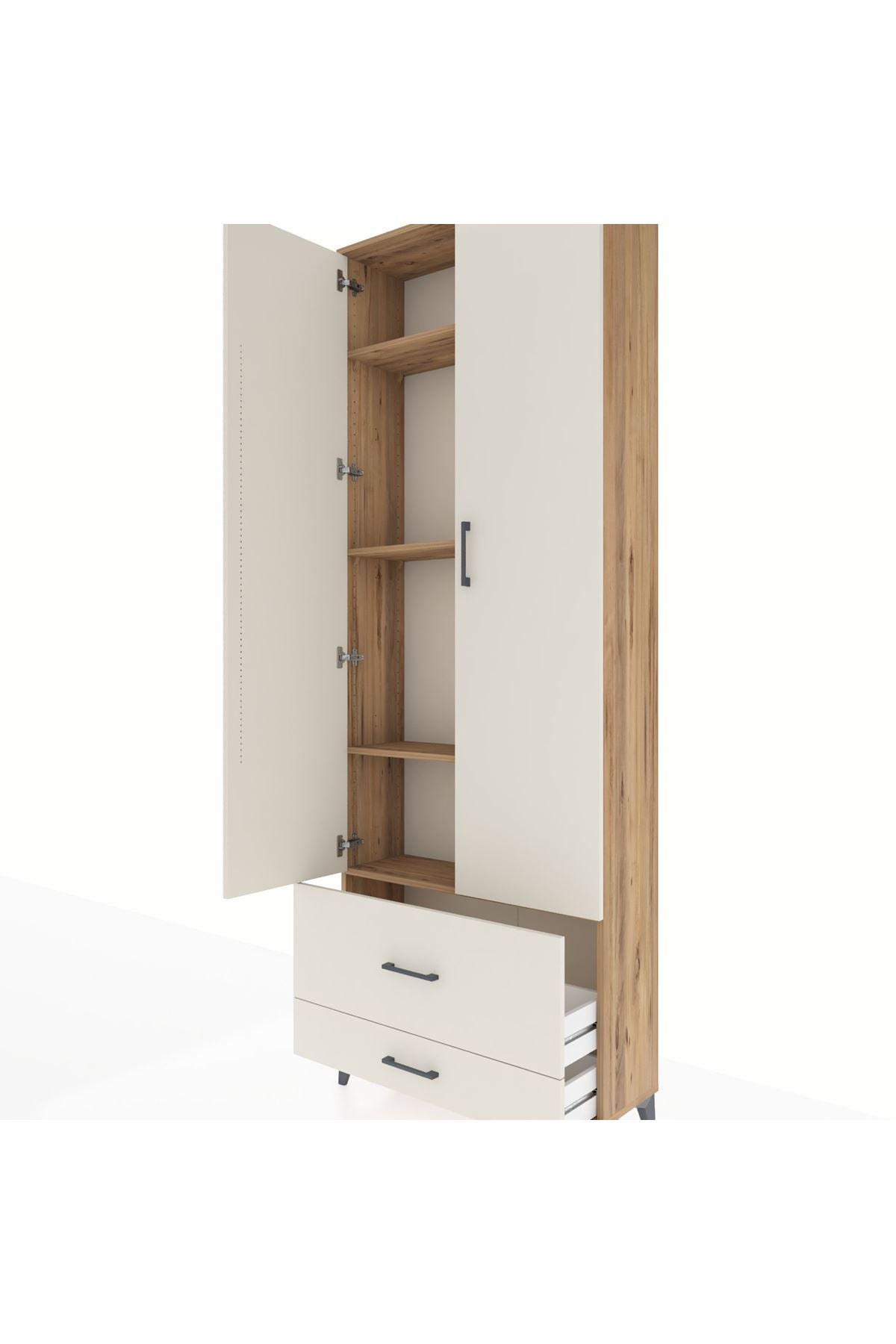 Arges Dolap 4 Raflı 2 Çekmeceli 2 Kapaklı 88x30x243 Çam-Aytaşı