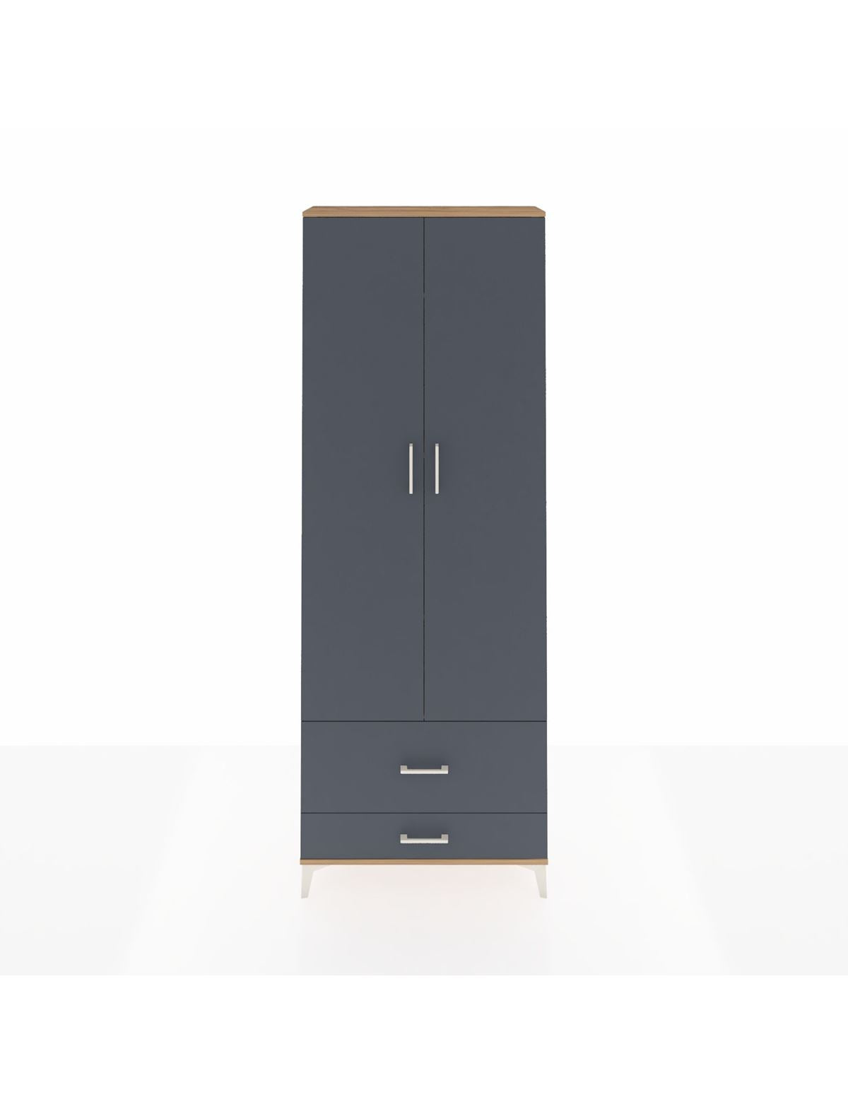 Arges Dolap 4 Raflı 2 Çekmeceli 2 Kapaklı 88x30x243 Çam-Antrasit