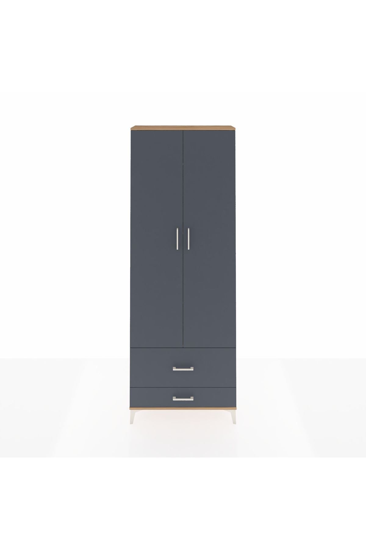 Arges Dolap 4 Raflı 2 Çekmeceli 2 Kapaklı 88x30x243 Çam-Antrasit