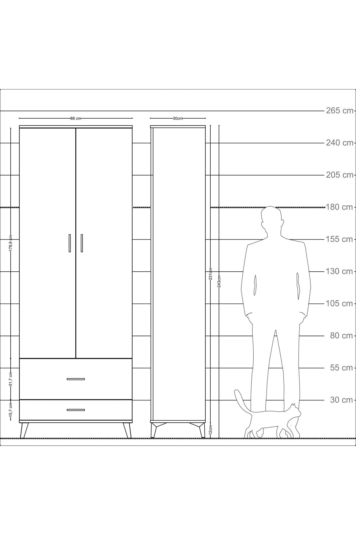 Arges Dolap 4 Raflı 2 Çekmeceli 2 Kapaklı 88x30x243 Çam-Aytaşı