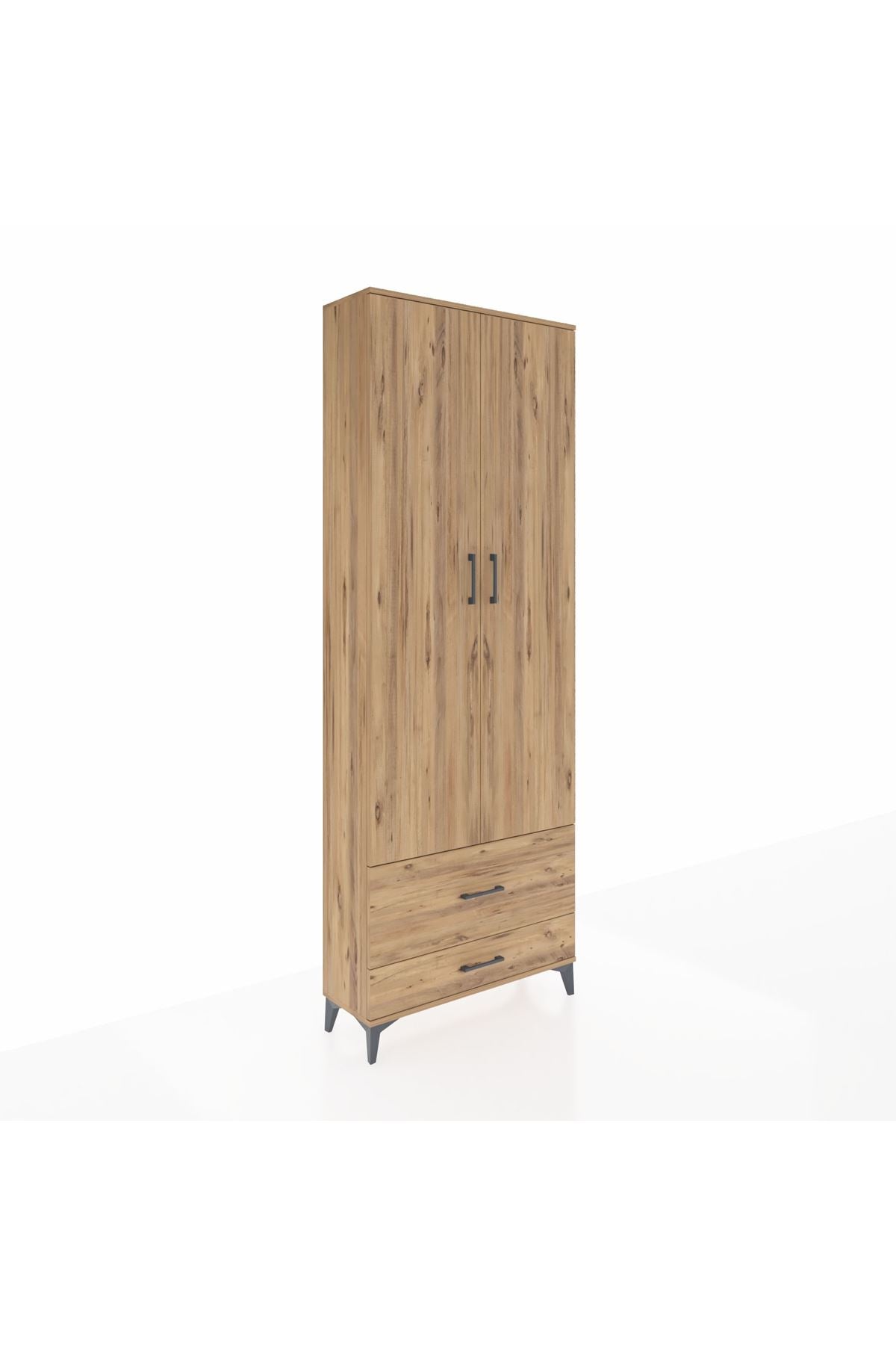 Arges Dolap 4 Raflı 2 Çekmeceli 2 Kapaklı 88x30x243 Çam-Çam