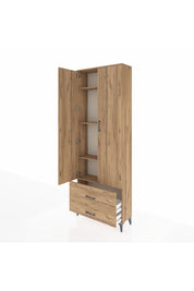Arges Dolap 4 Raflı 2 Çekmeceli 2 Kapaklı 88x30x243 Çam-Çam